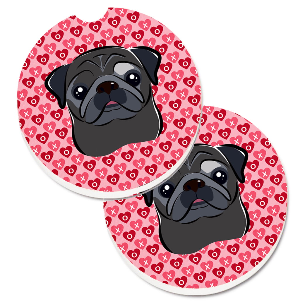 Black Pug Hearts Cup Holder Car Coasters - Set of 2