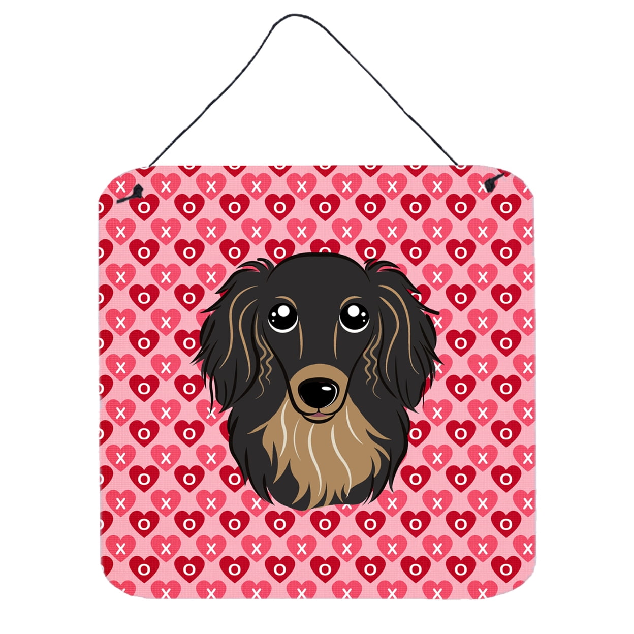 Longhair Black & Tan Dachshund Hearts Wall or Door Hanging Prints