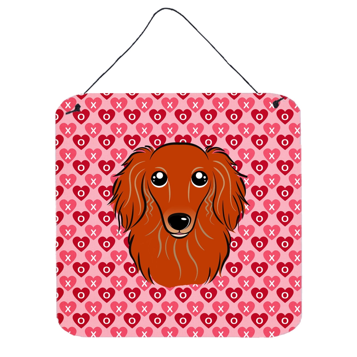 Longhair Red Dachshund Hearts Wall or Door Hanging Prints