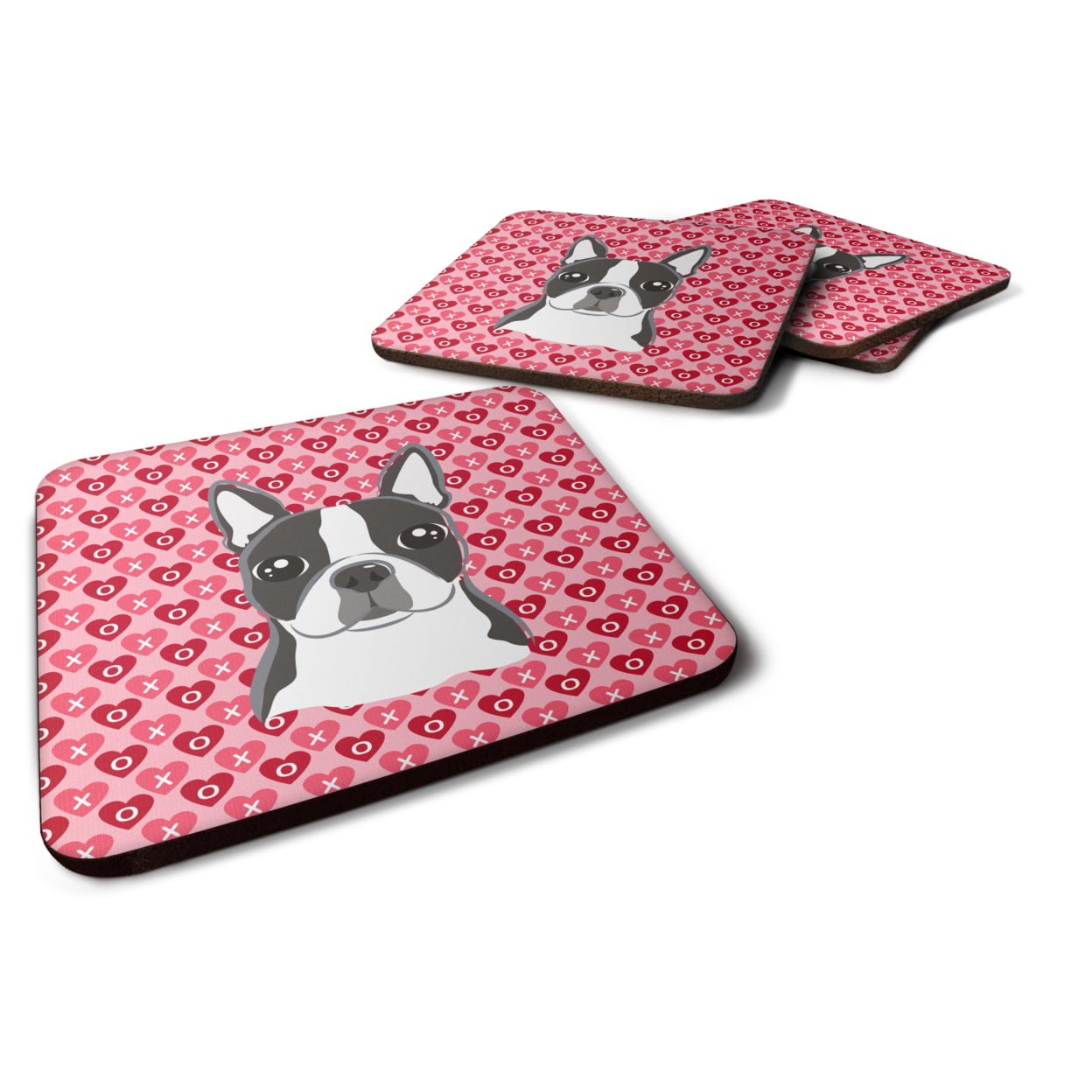 Boston Terrier Hearts Foam Coasters - Set of 4