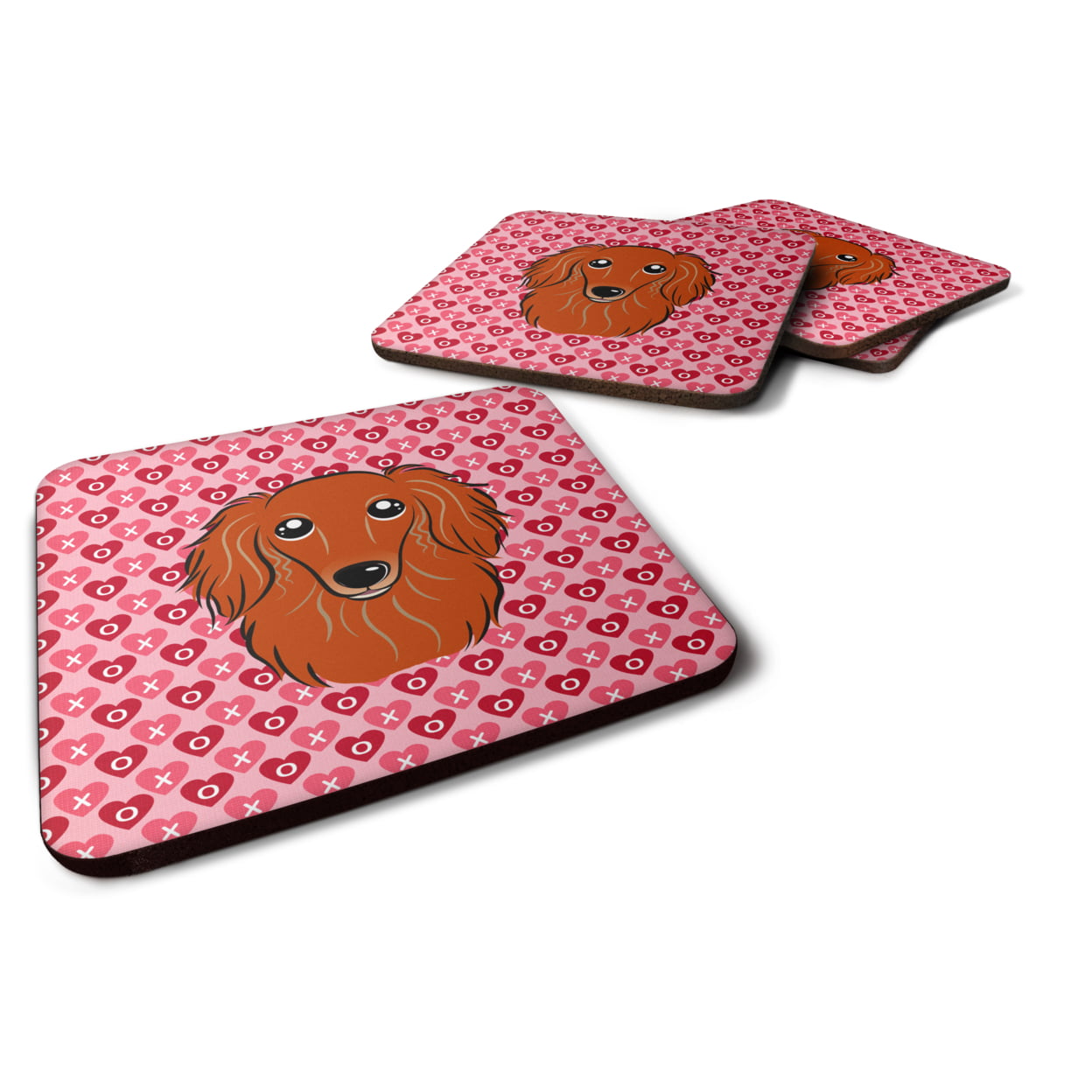 Longhair Red Dachshund Hearts Foam Coasters - Set of 4