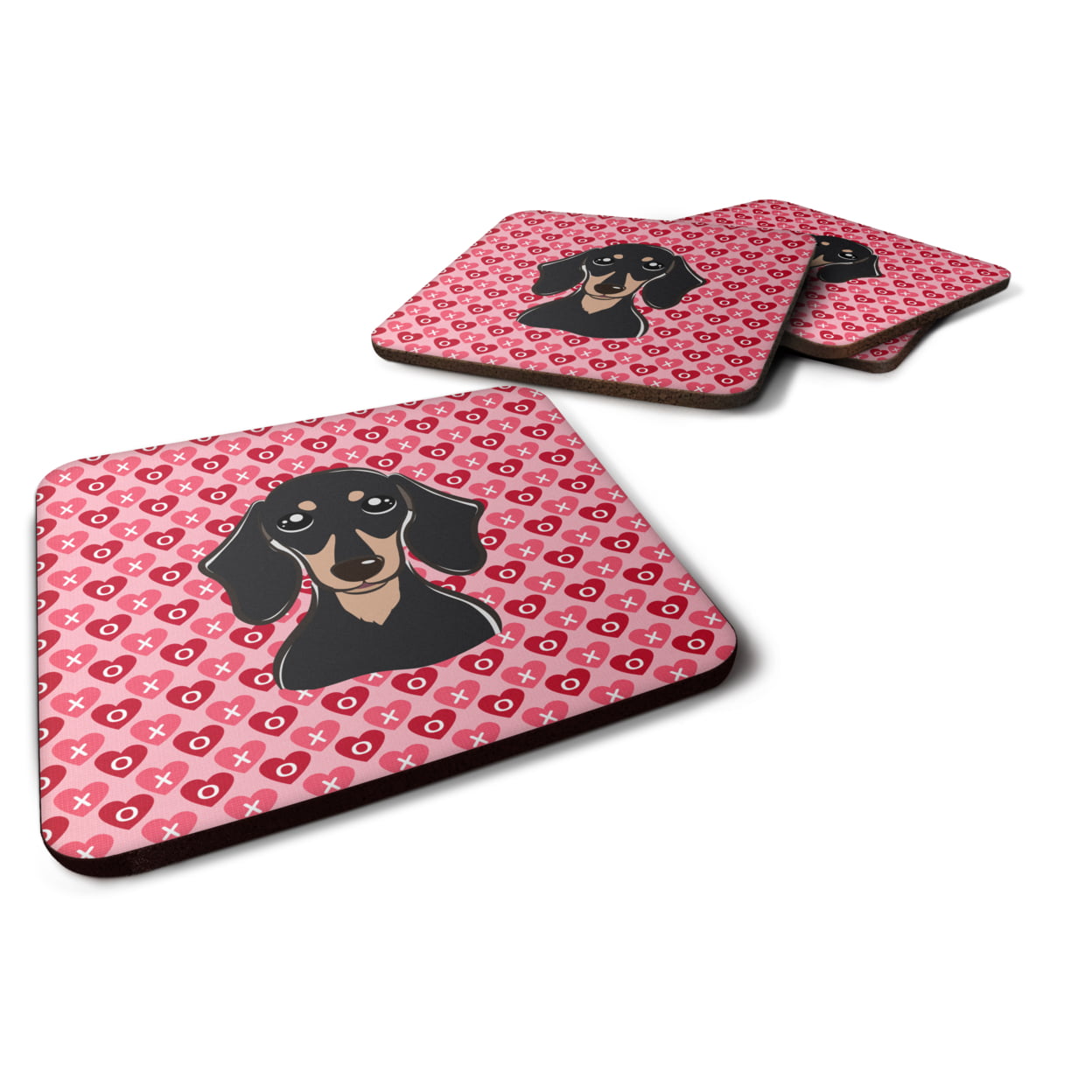 Smooth Black & Tan Dachshund Hearts Foam Coasters - Set of 4