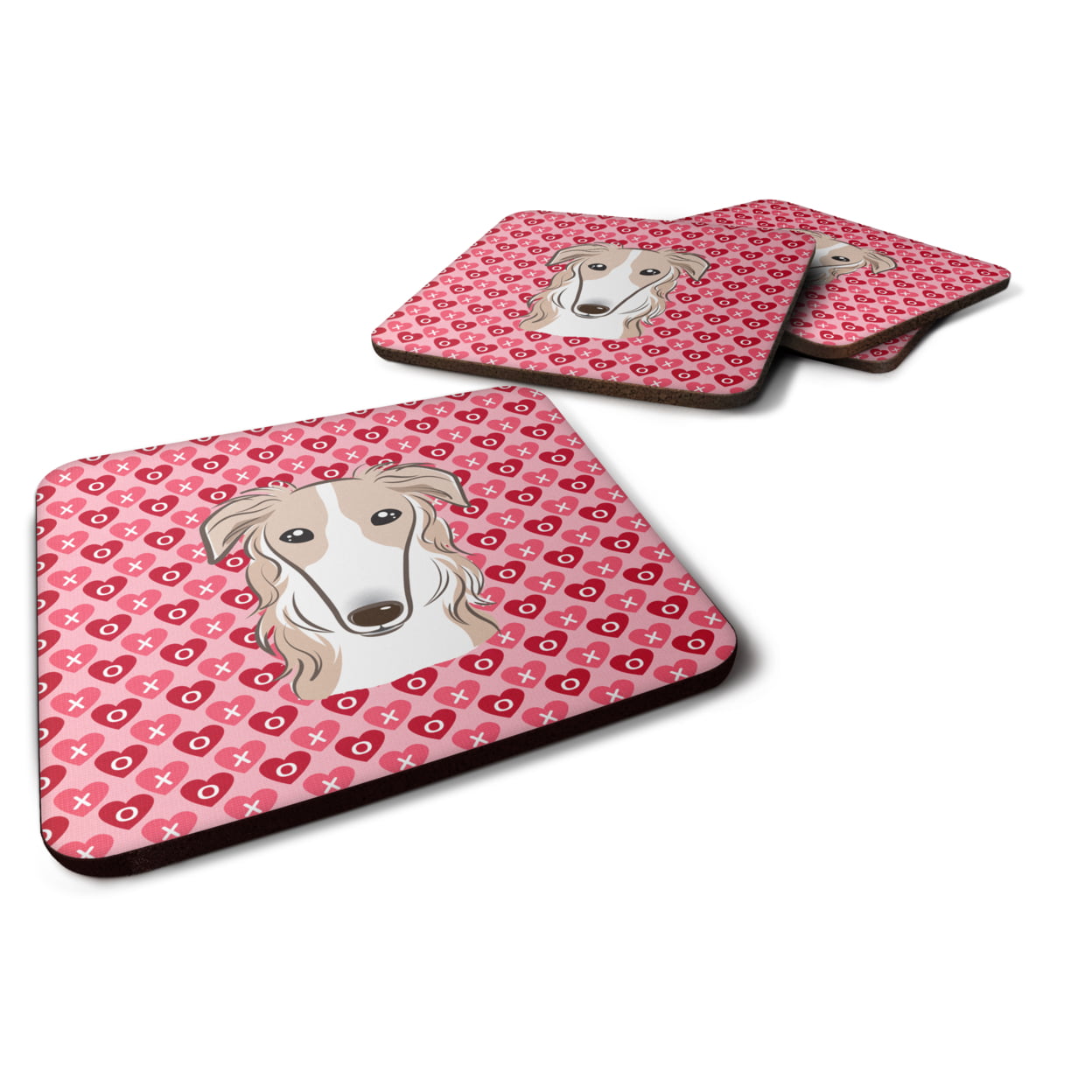 Borzoi Hearts Foam Coasters - Set of 4
