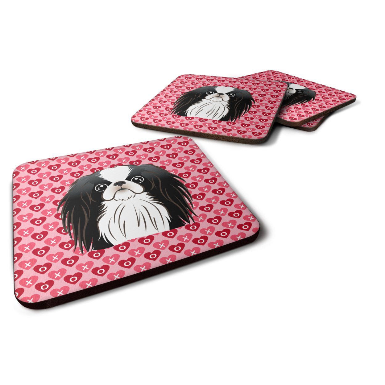 Japanese Chin Hearts Foam Coasters - Set of 4