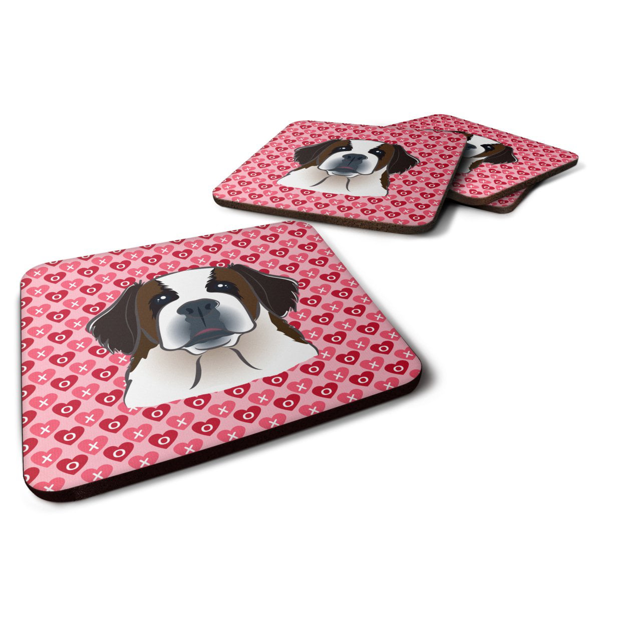 Saint Bernard Hearts Foam Coasters - Set of 4