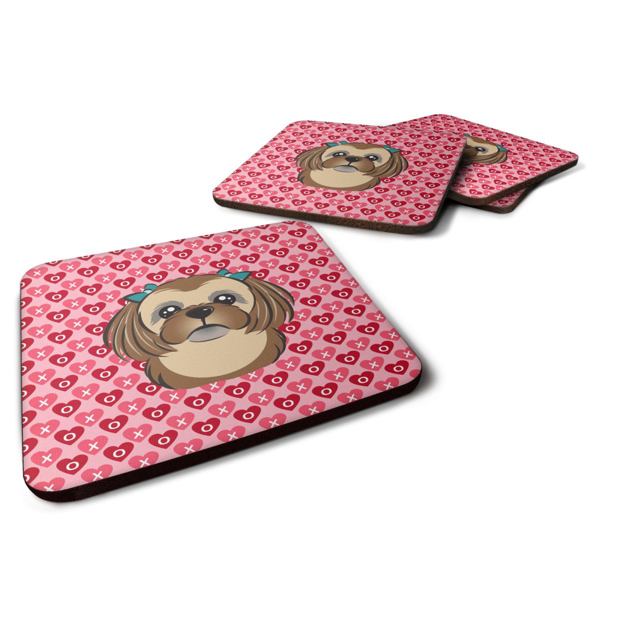 BB5319FC Chocolate Brown Shih Tzu Hearts Foam Coasters - Set of 4