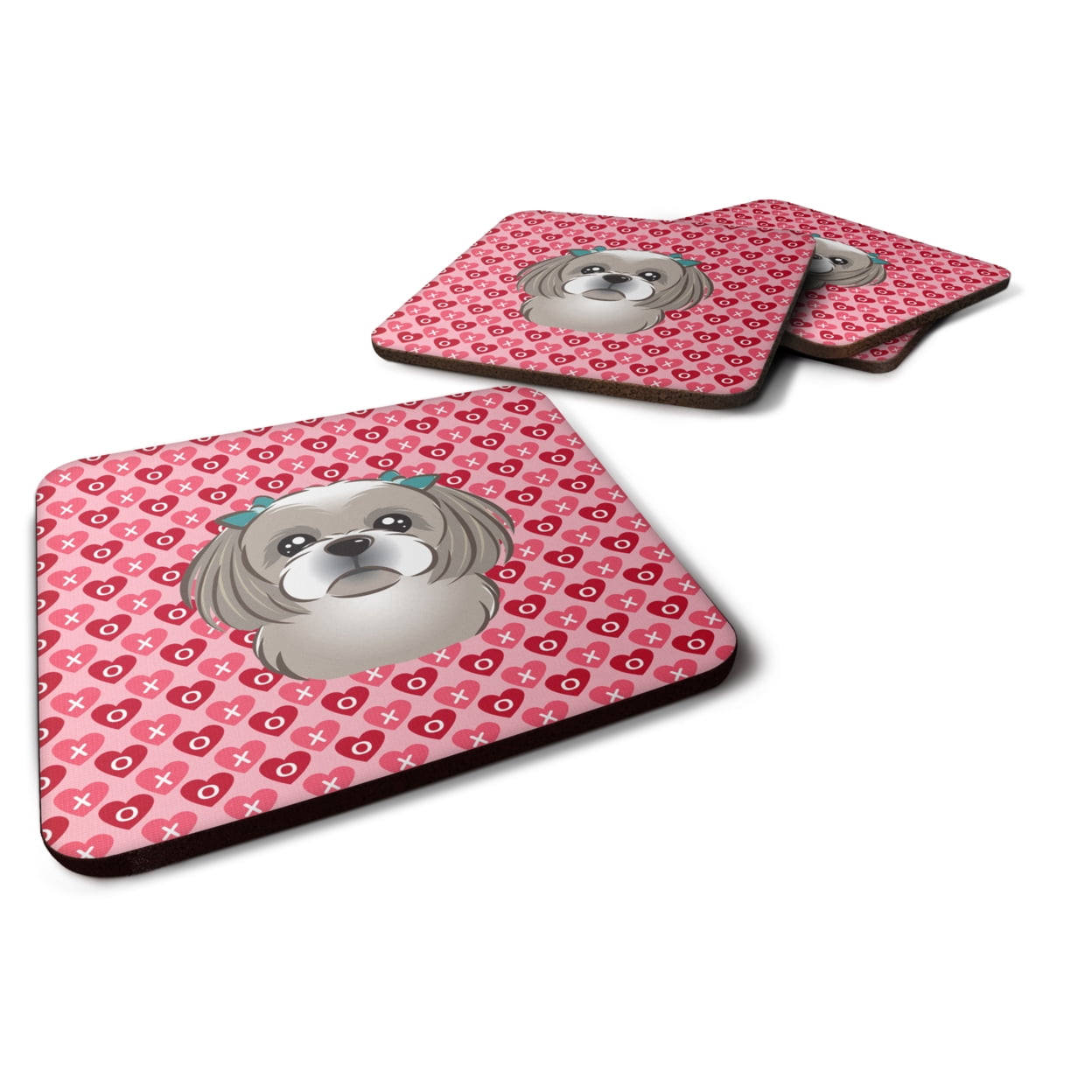 BB5320FC Gray Silver Shih Tzu Hearts Foam Coasters - Set of 4