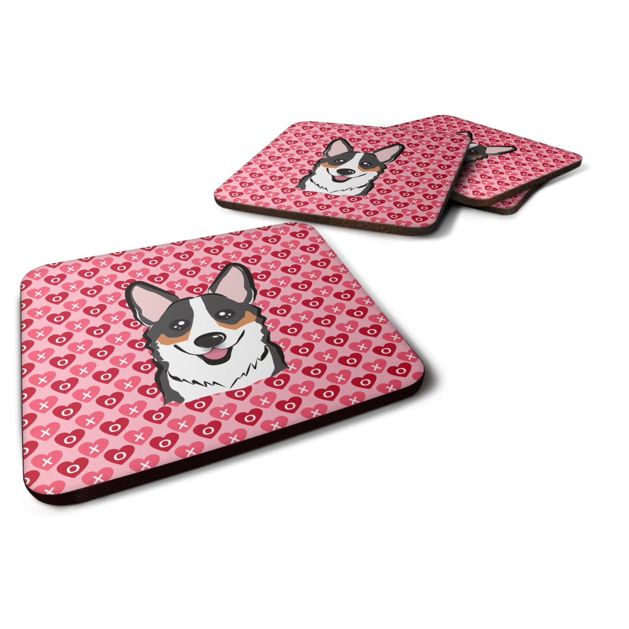 Tricolor Corgi Hearts Foam Coasters - Set of 4