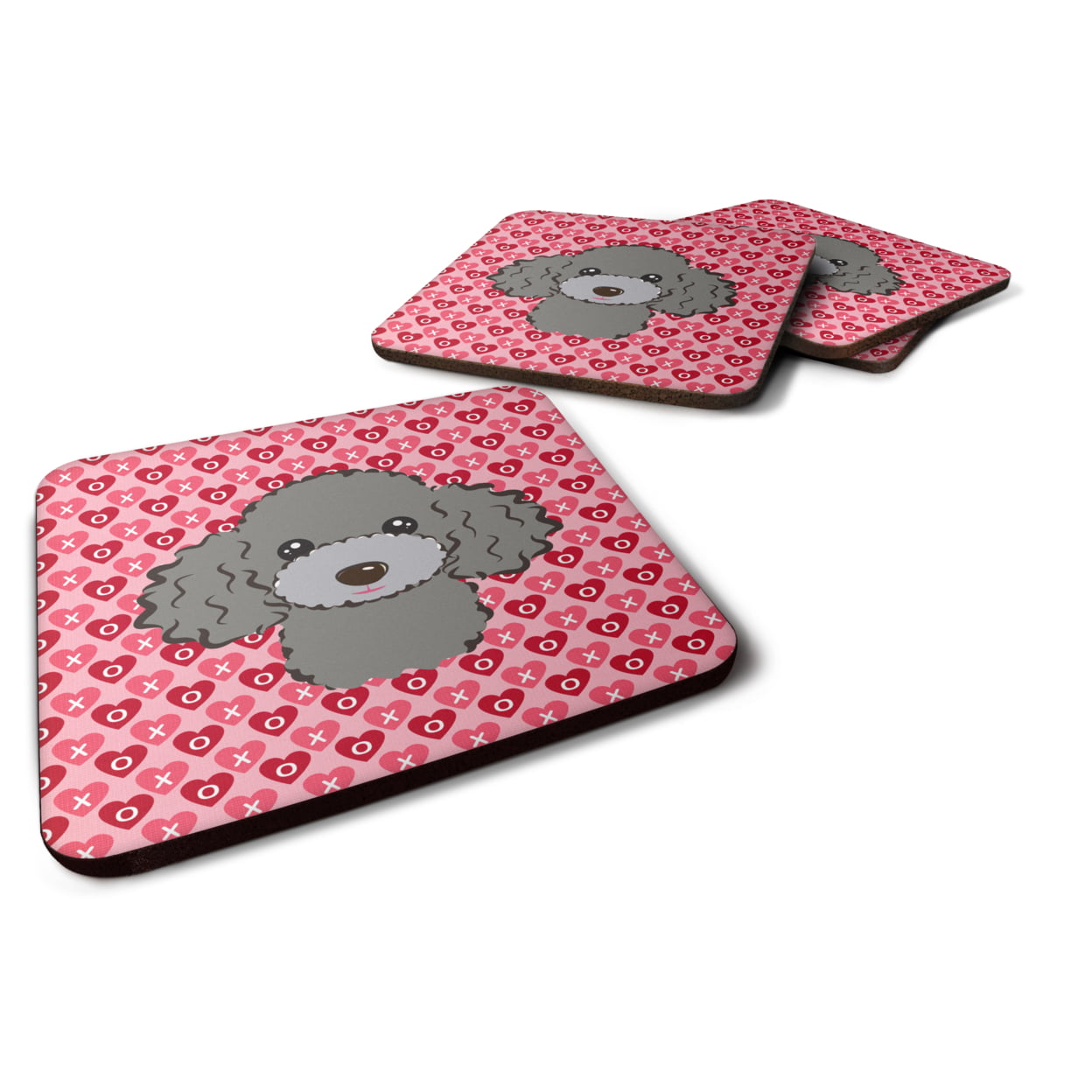 Silver Gray Poodle Hearts Foam Coasters - Set of 4