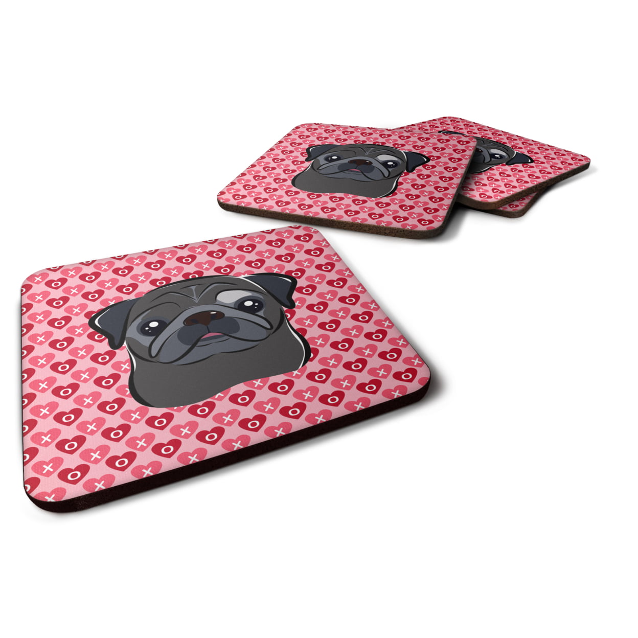 Black Pug Hearts Foam Coasters - Set of 4