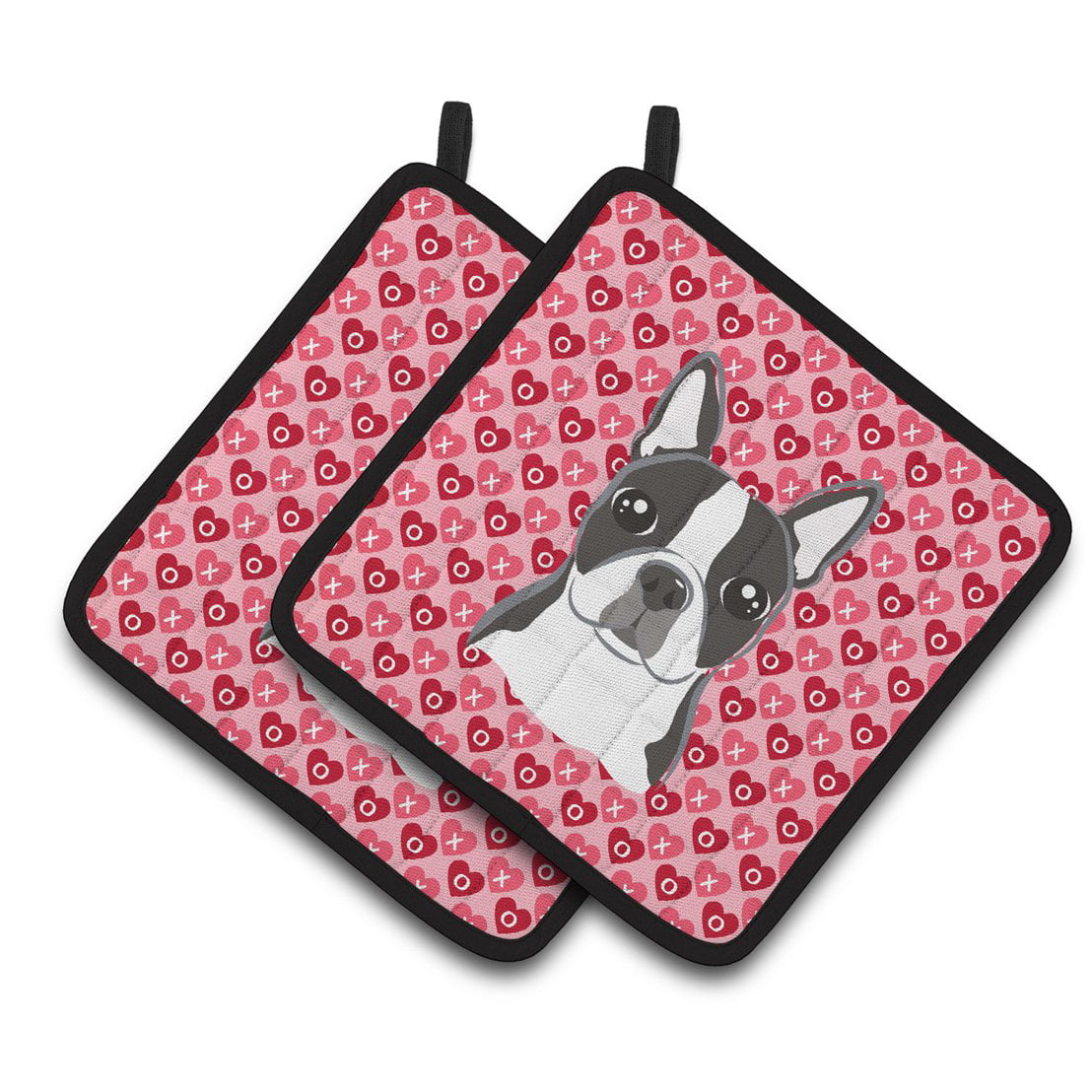 Boston Terrier Hearts Pair of Pot Holders