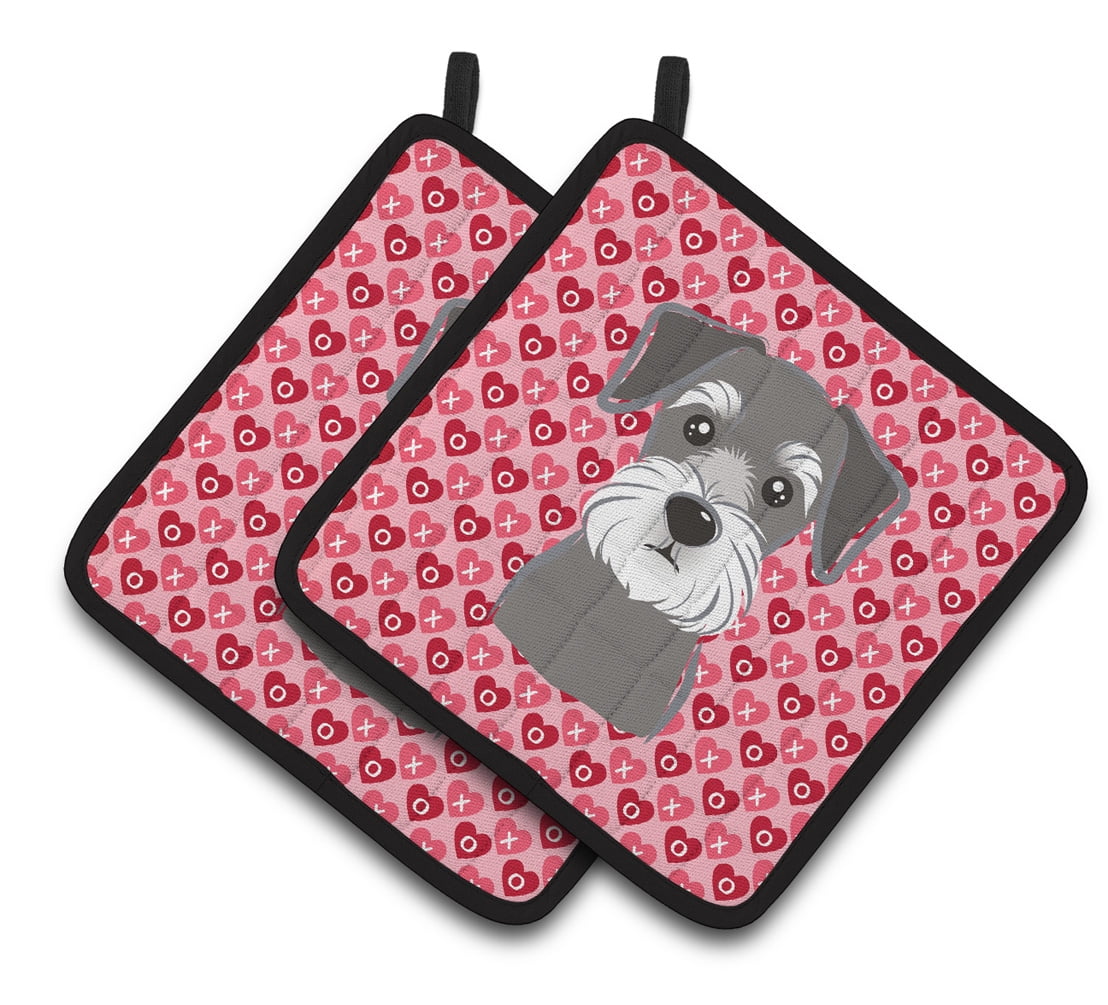 Schnauzer Hearts Pair of Pot Holders