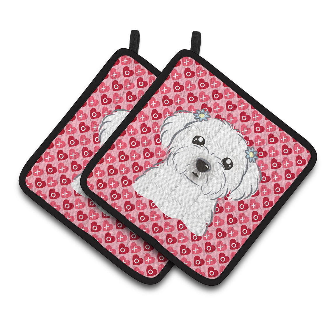 Maltese Hearts Pair of Pot Holders