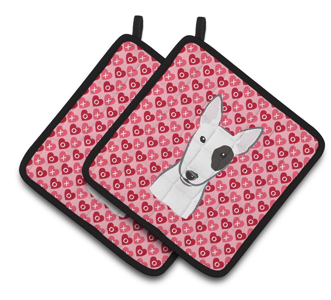Bull Terrier Hearts Pair of Pot Holders