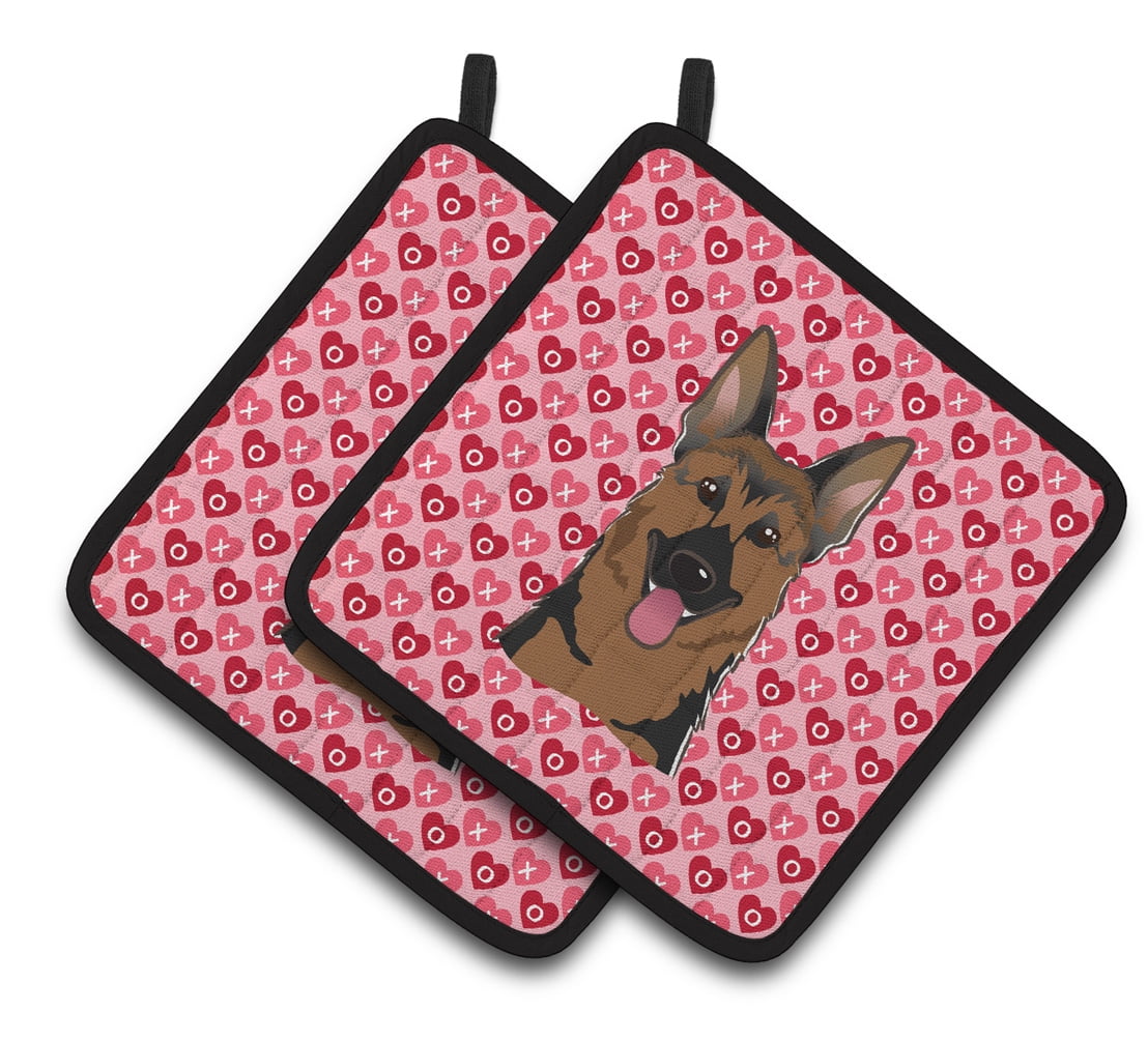 German Shepherd Hearts Pair of Pot Holders