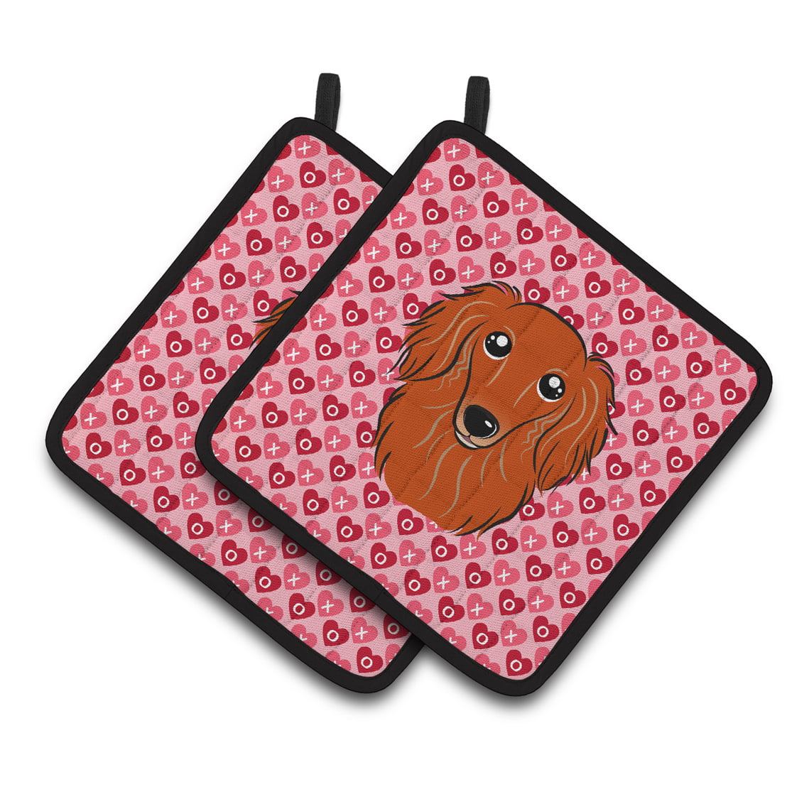 BB5284PTHD Longhair Red Dachshund Hearts Pair of Pot Holders