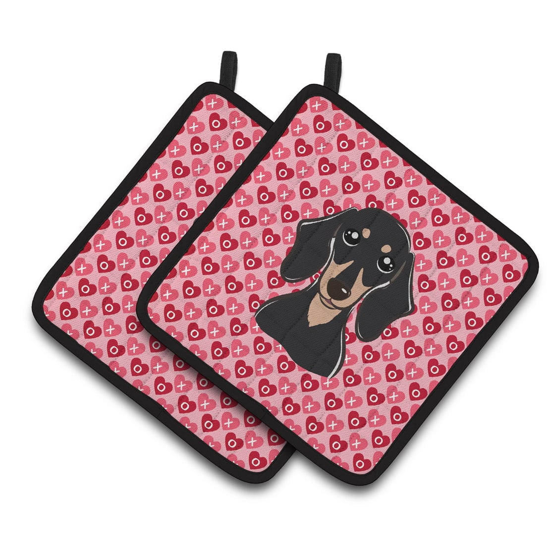 BB5285PTHD Smooth Black & Tan Dachshund Hearts Pair of Pot Holders