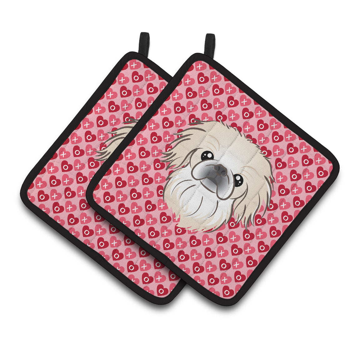 Pekingese Hearts Pair of Pot Holders