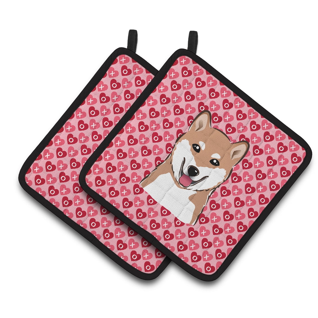 Shiba Inu Hearts Pair of Pot Holders