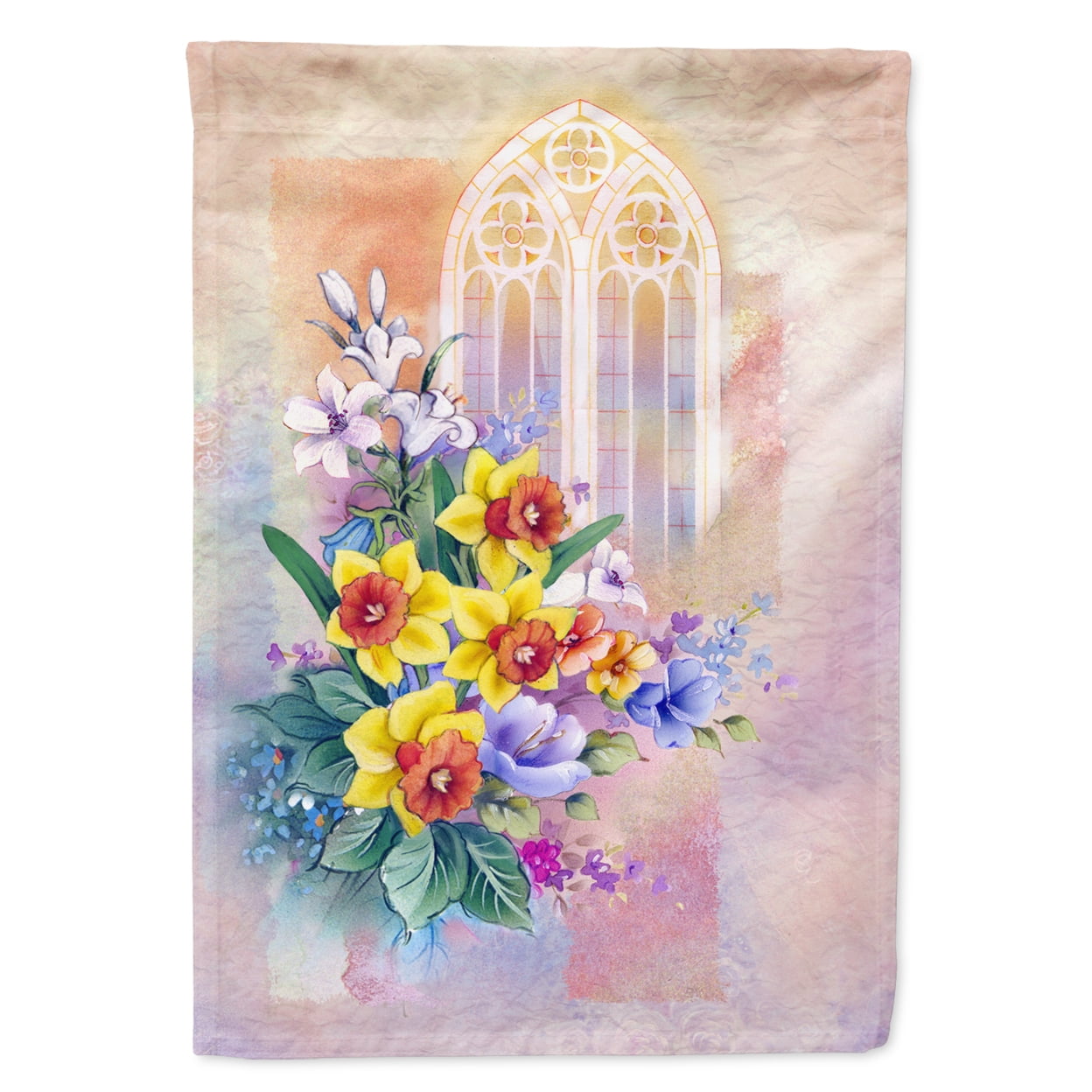 Church Window & Daffodils Garden Size Flag