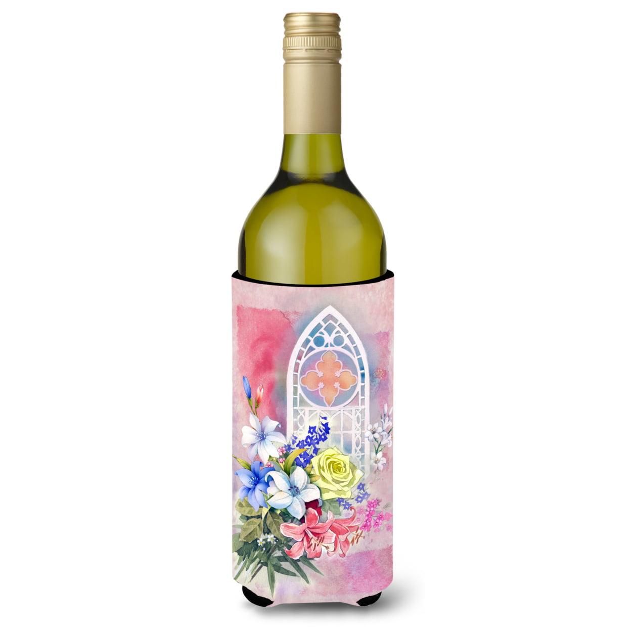 Church Window & Flowers Wine Bottle Beverge Insulator Hugger
