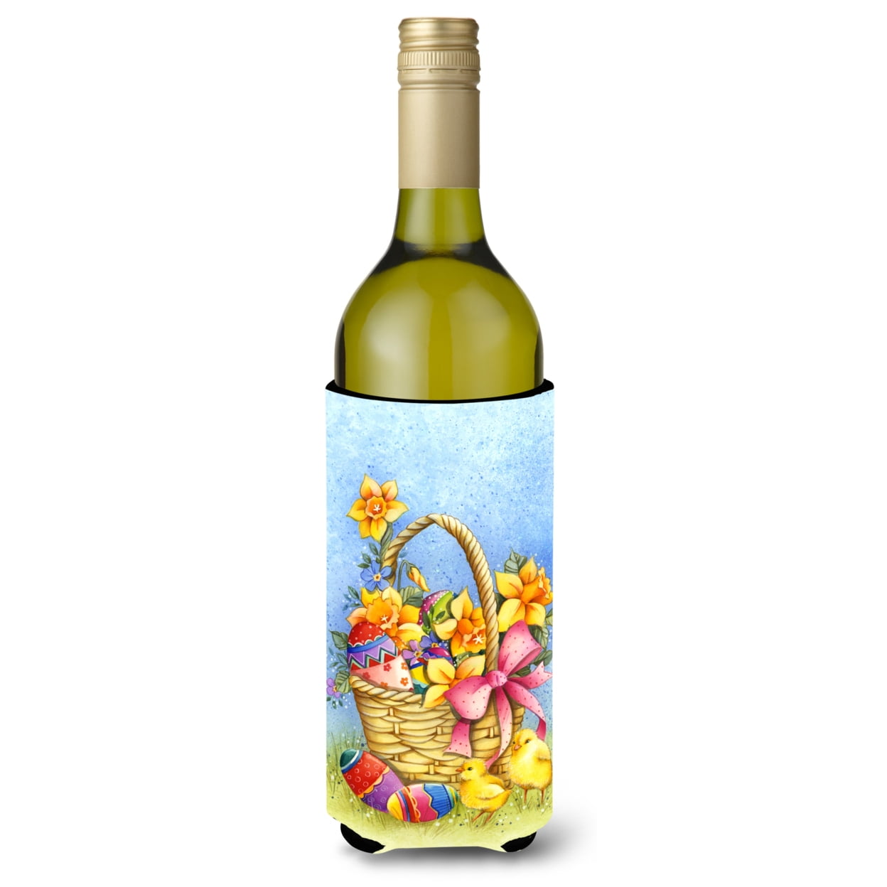 Picture of Carolines Treasures APH4709LITERK Easter Basket with Flowers Wine Bottle Beverge Insulator Hugger