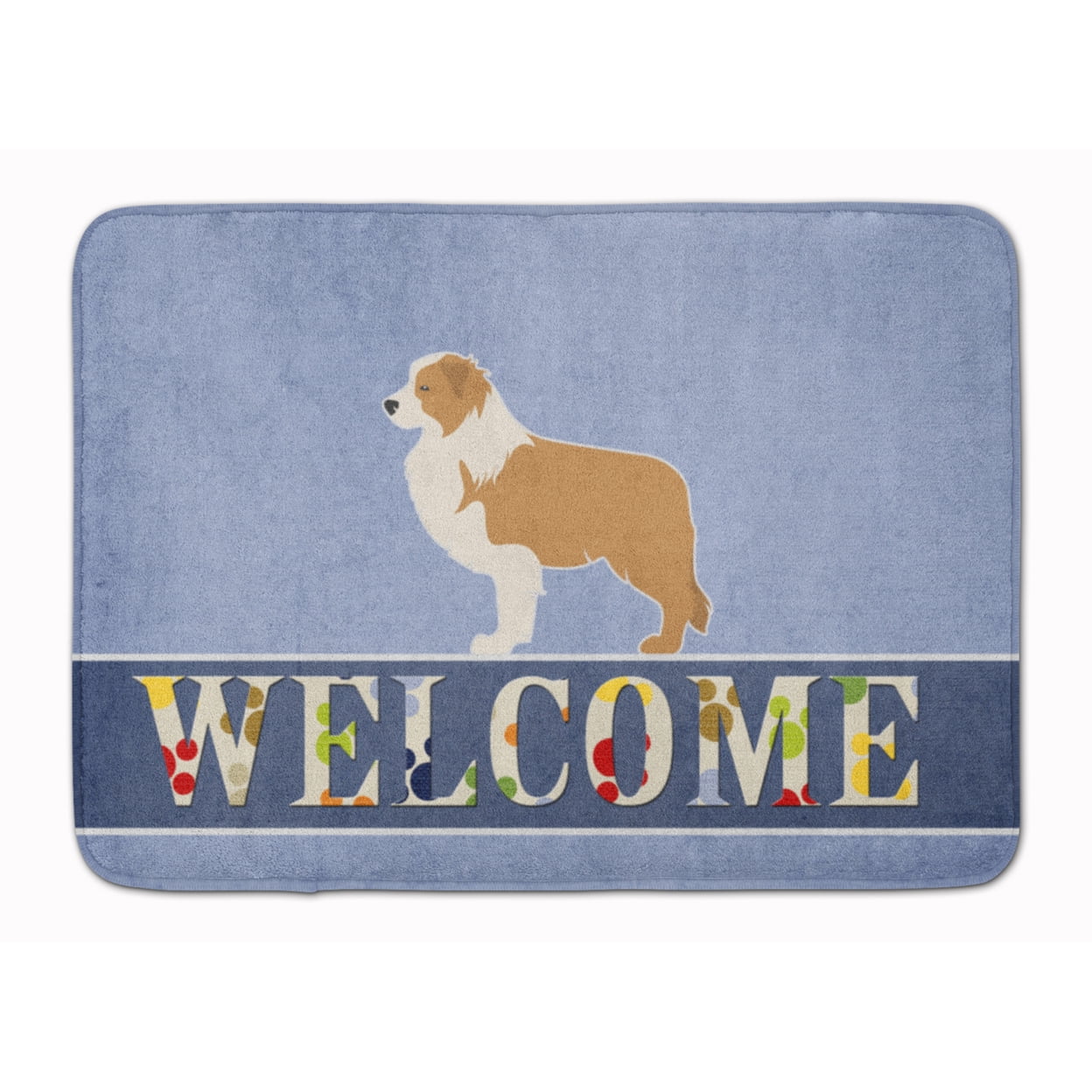 BB5526RUG Red Border Collie Welcome Machine Washable Memory Foam Mat