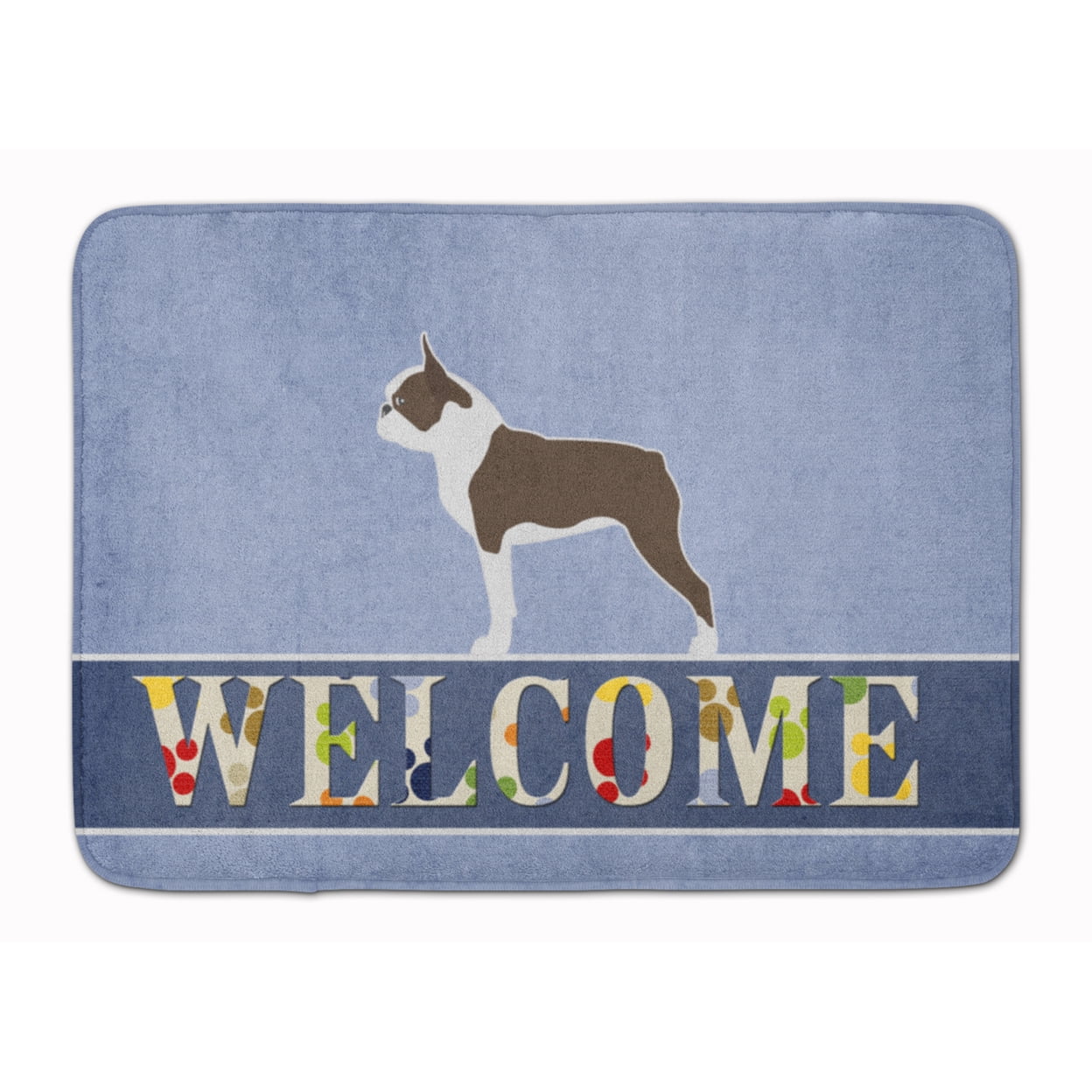 BB5548RUG Boston Terrier Welcome Machine Washable Memory Foam Mat