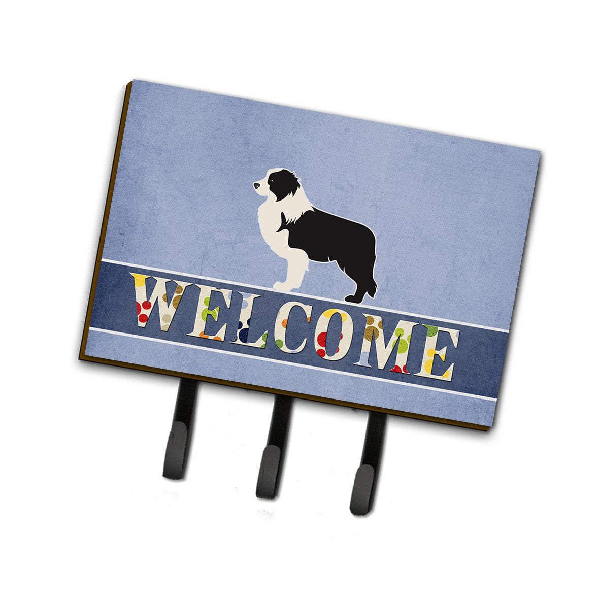Black Border Collie Welcome Leash or Key Holder
