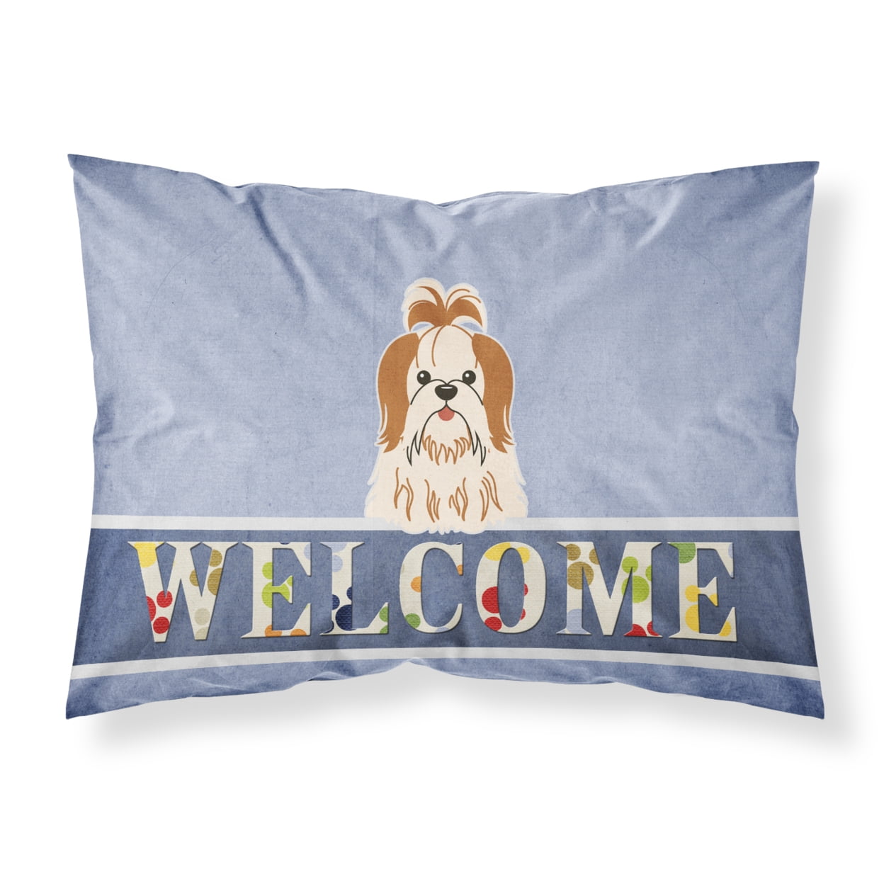 Shih Tzu Red White Welcome Fabric Standard Pillowcase