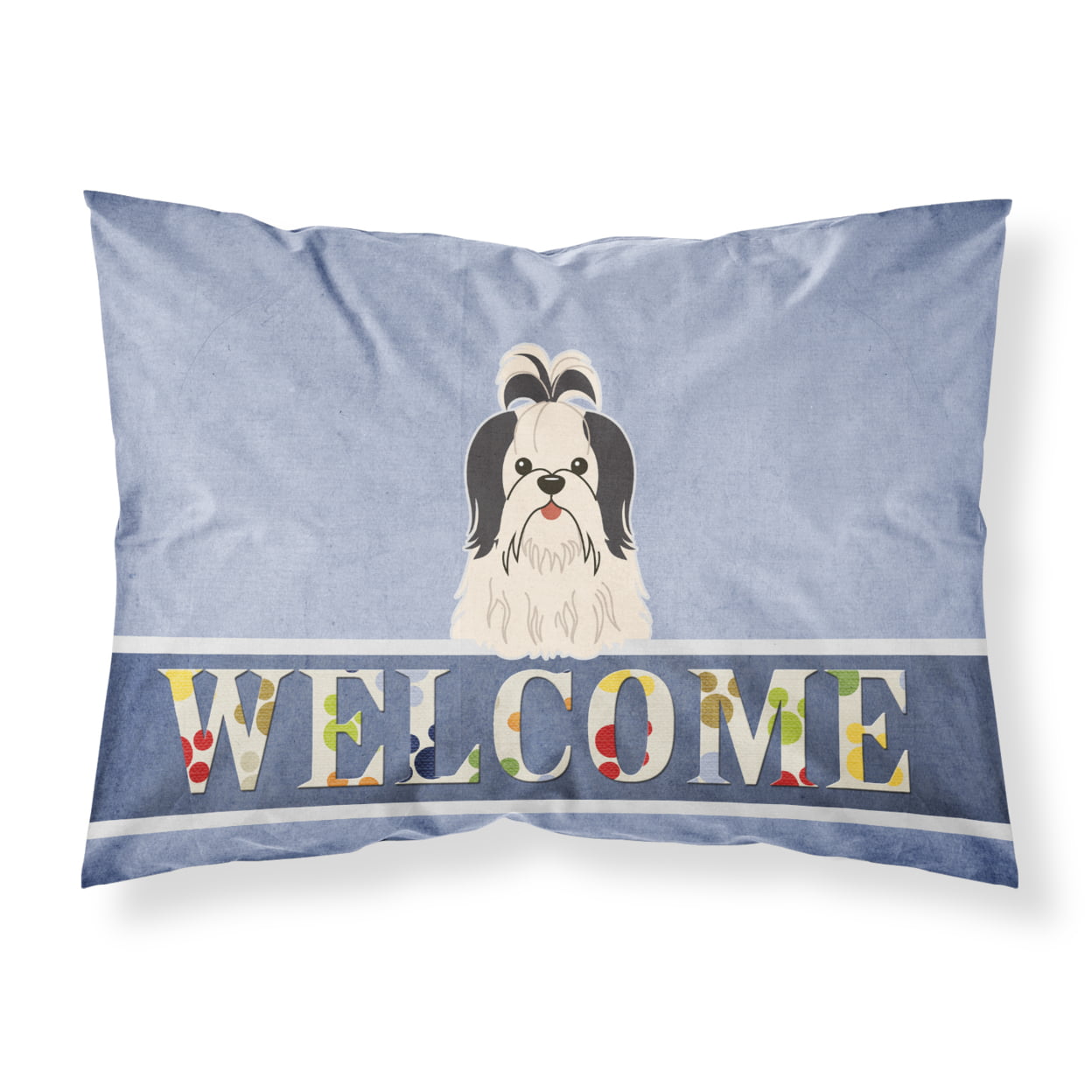 Shih Tzu Black & White Welcome Fabric Standard Pillowcase