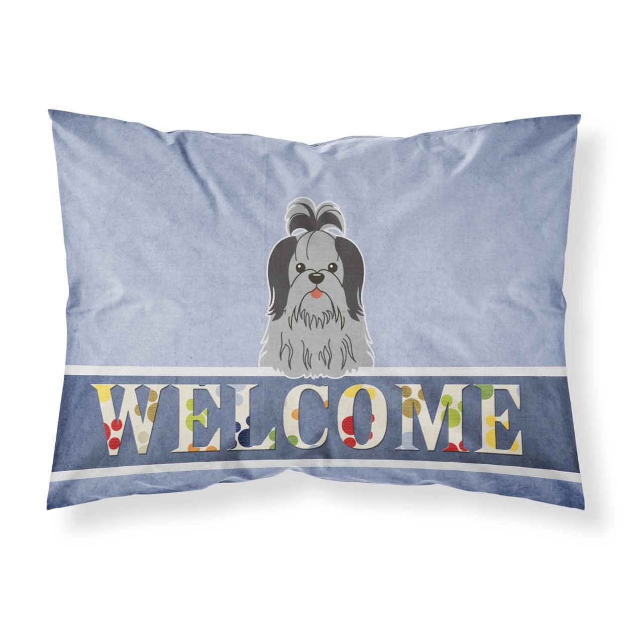 Shih Tzu Black Silver Welcome Fabric Standard Pillowcase