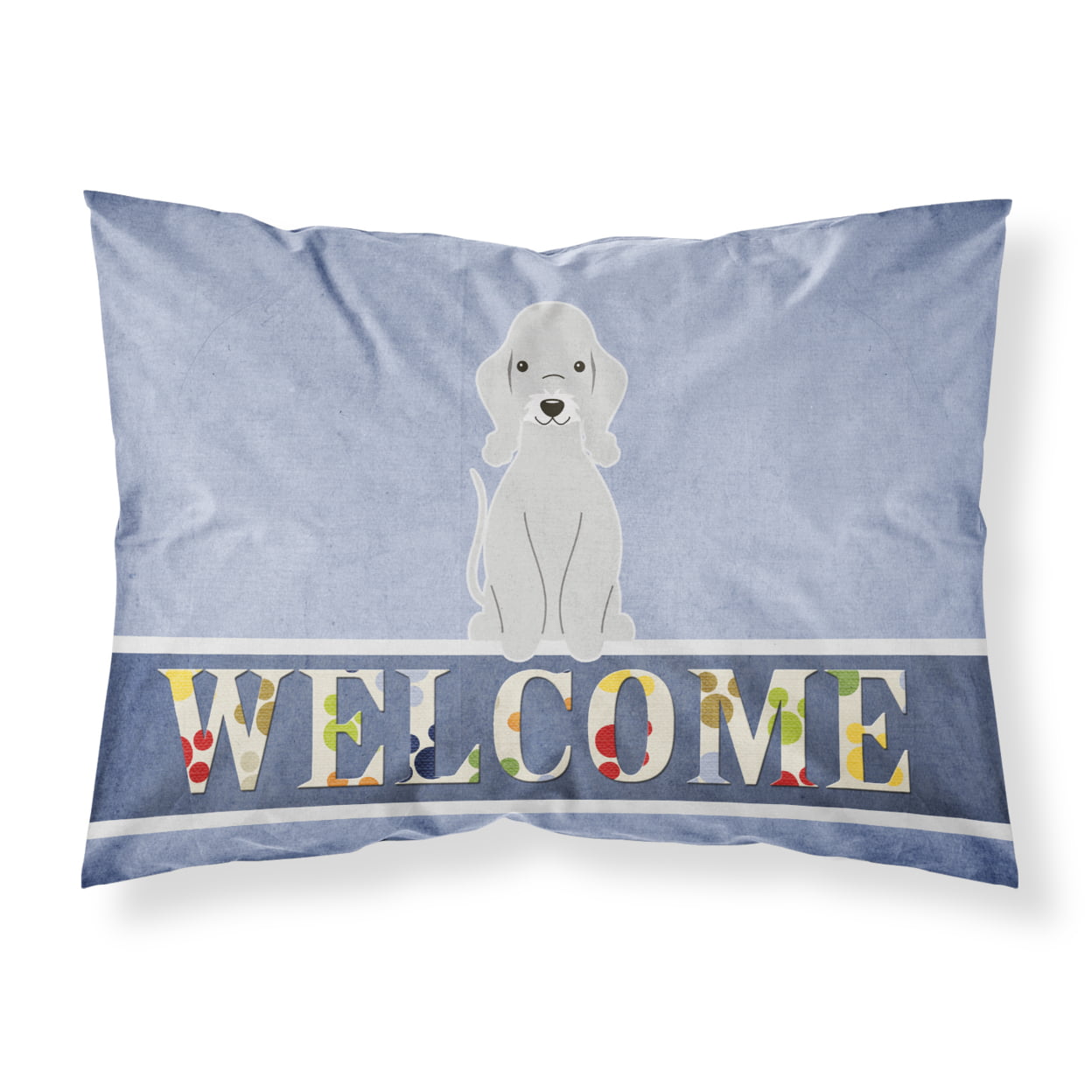 Bedlington Terrier Blue Welcome Fabric Standard Pillowcase