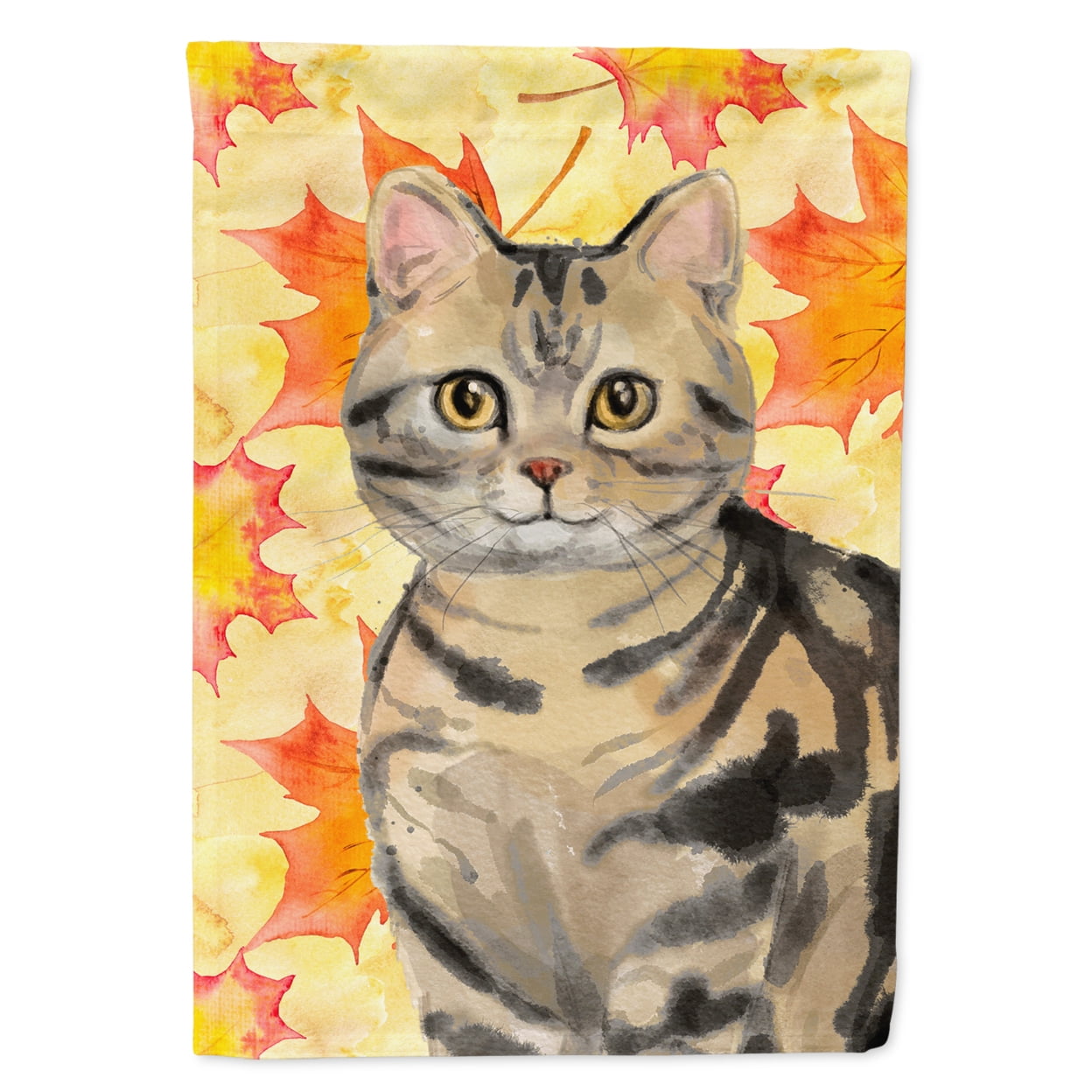 American Shorthair Brown Tabby Fall Leaves Garden Size Flag