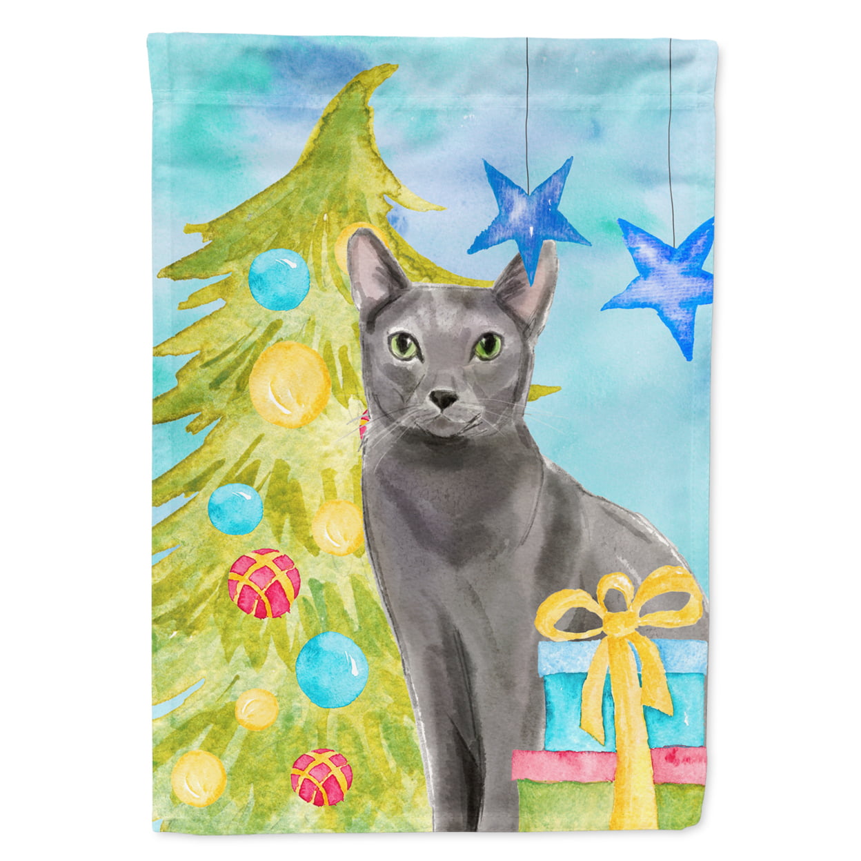 Blue Russian Christmas Presents Garden Size Flag