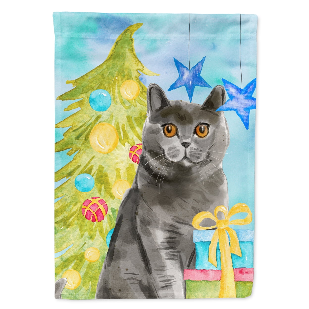 British Shorthair Christmas Presents Garden Size Flag