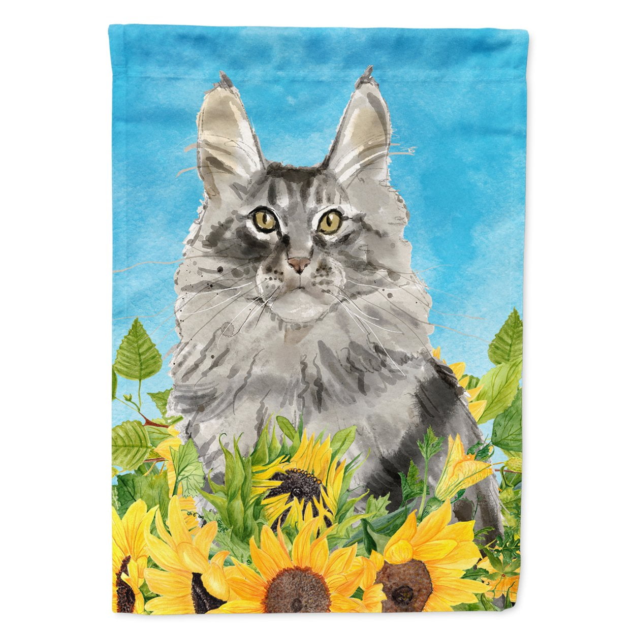 Maine Coon in Sunflowers Garden Size Flag