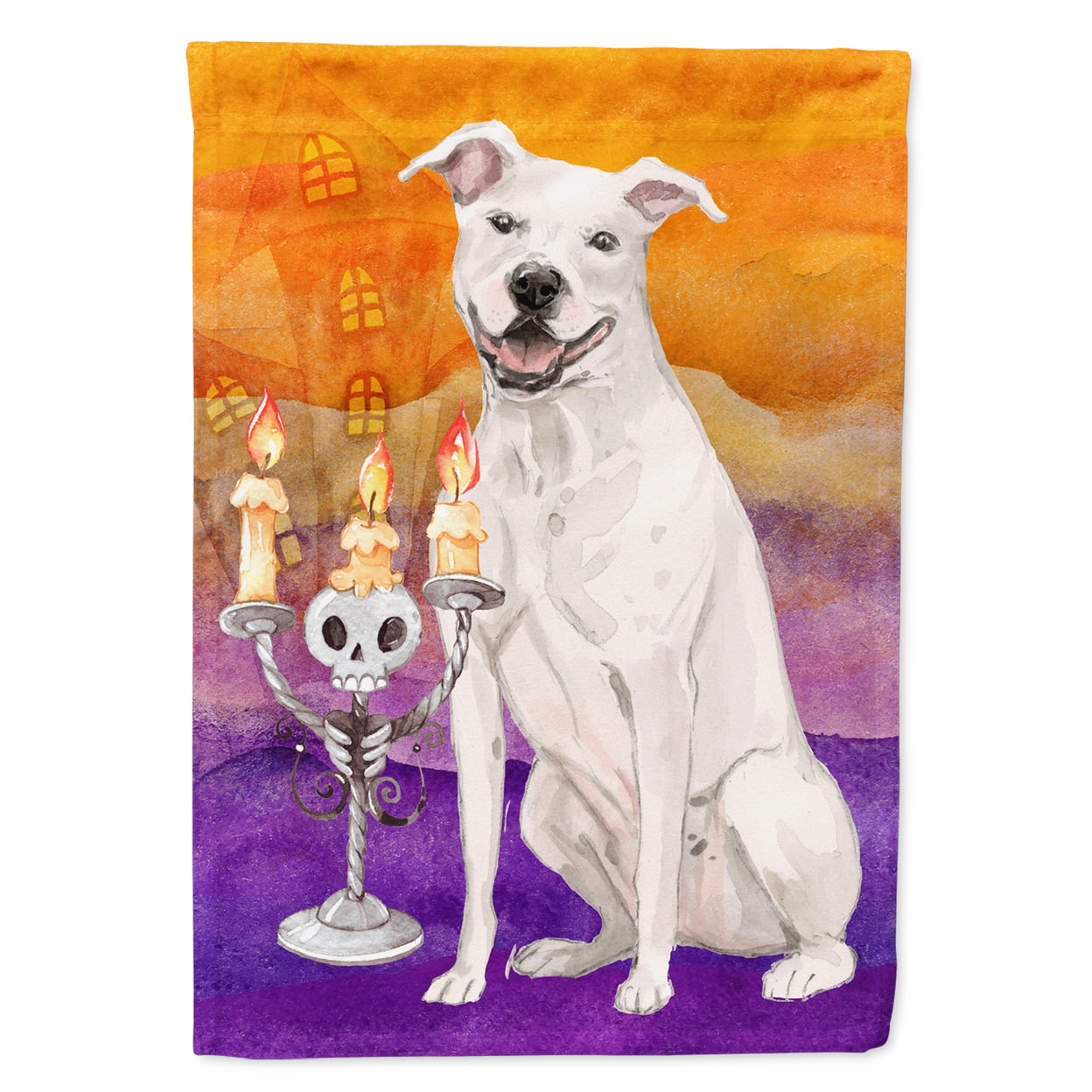 Hallween White Staffordshire Bull Terrier Garden Size Flag