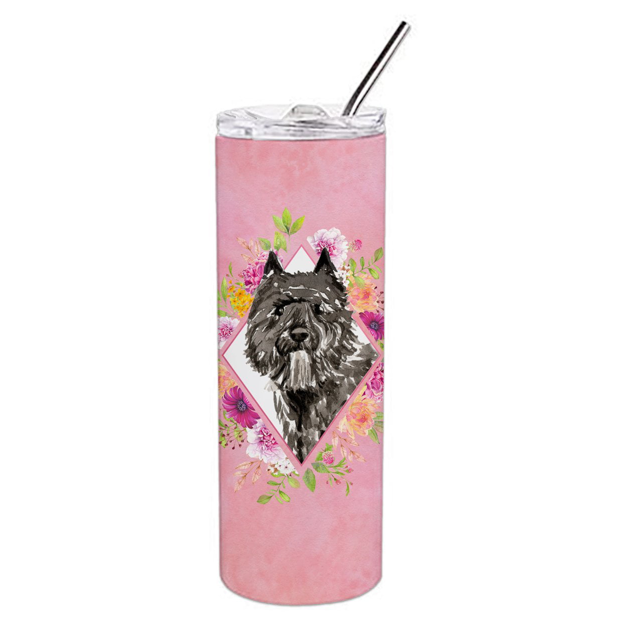 Picture of Carolines Treasures CK4256TBL20 20 oz Bouvier Des Flandres Pink Flowers Double Walled Stainless Steel Skinny Tumbler