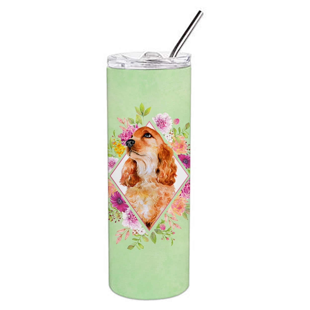 Picture of Carolines Treasures CK4293TBL20 20 oz Chow Chow No.2 Green Flowers Double Walled Stainless Steel Skinny Tumbler