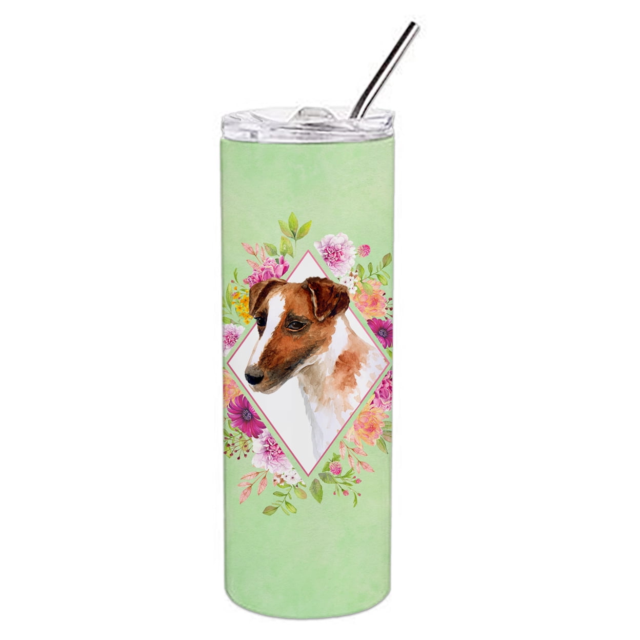 Picture of Carolines Treasures CK4301TBL20 20 oz Jack Russell Terrier Green Flowers Double Walled Stainless Steel Skinny Tumbler