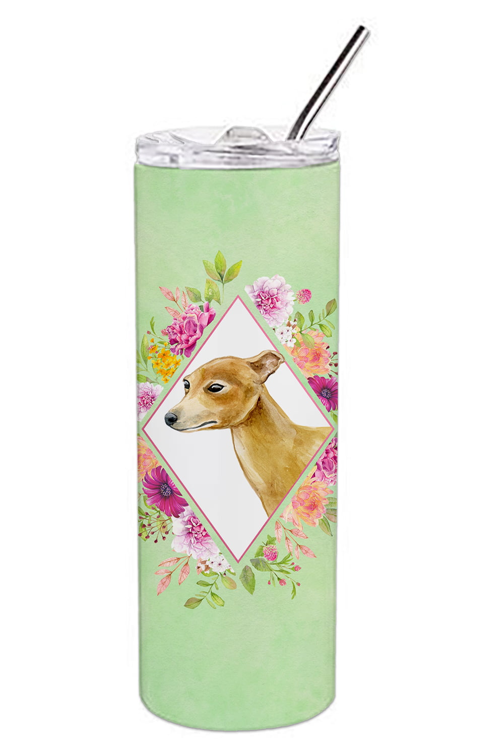 Picture of Carolines Treasures CK4314TBL20 20 oz Italian Greyhound Green Flowers Double Walled Stainless Steel Skinny Tumbler