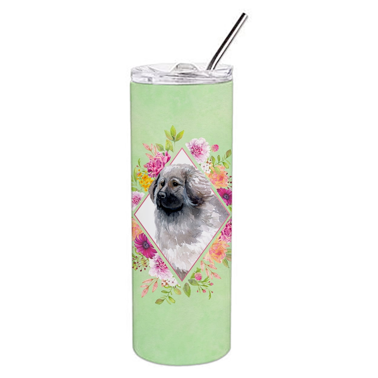 Picture of Carolines Treasures CK4322TBL20 20 oz Moscow Watchdog Green Flowers Double Walled Stainless Steel Skinny Tumbler