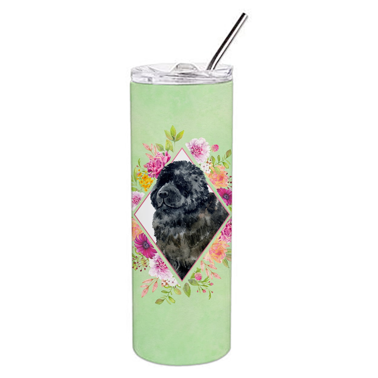 Picture of Carolines Treasures CK4323TBL20 20 oz Newfoundland Green Flowers Double Walled Stainless Steel Skinny Tumbler