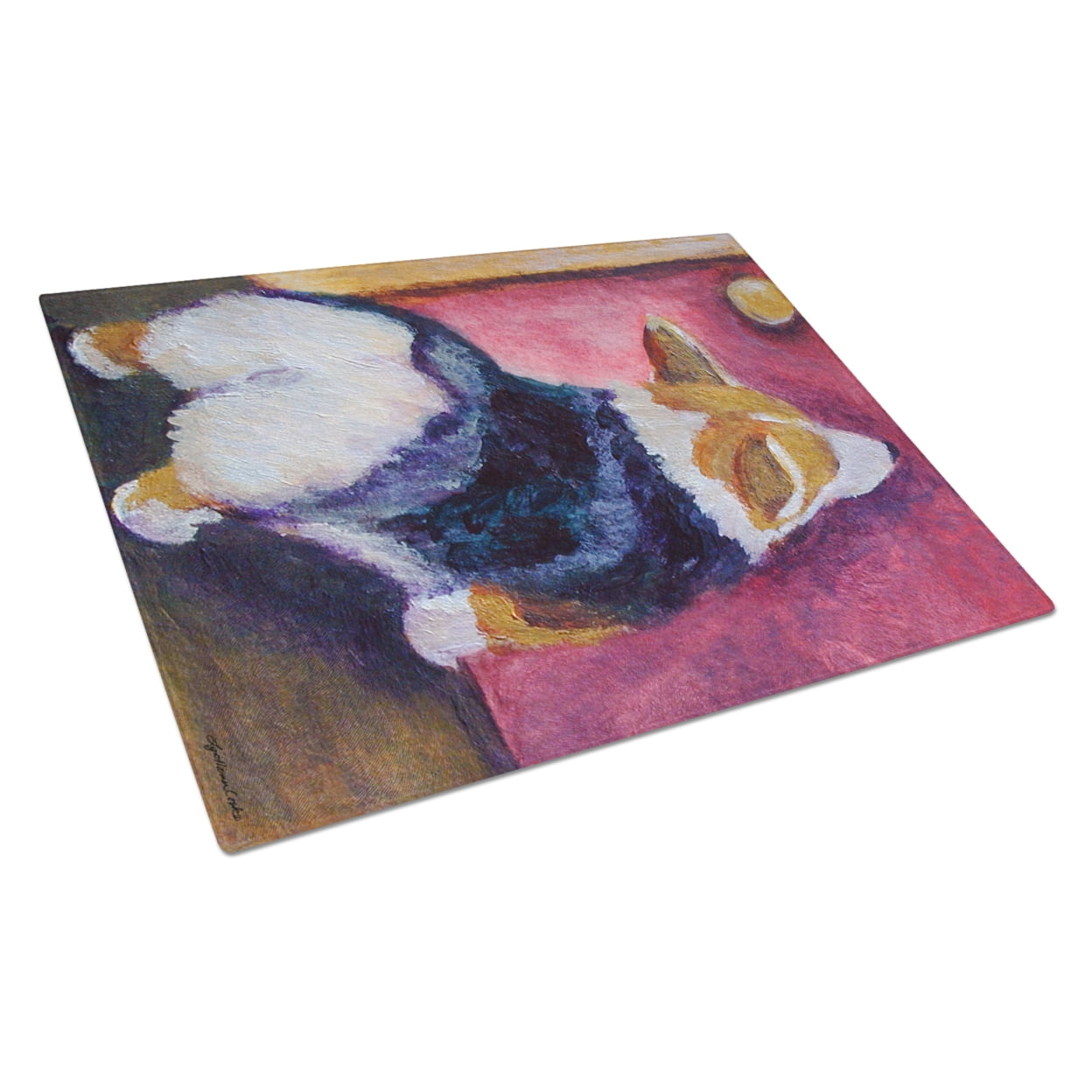 Picture of Carolines Treasures 7427LCB Corgi Let Me in Glass Cutting Board - Large