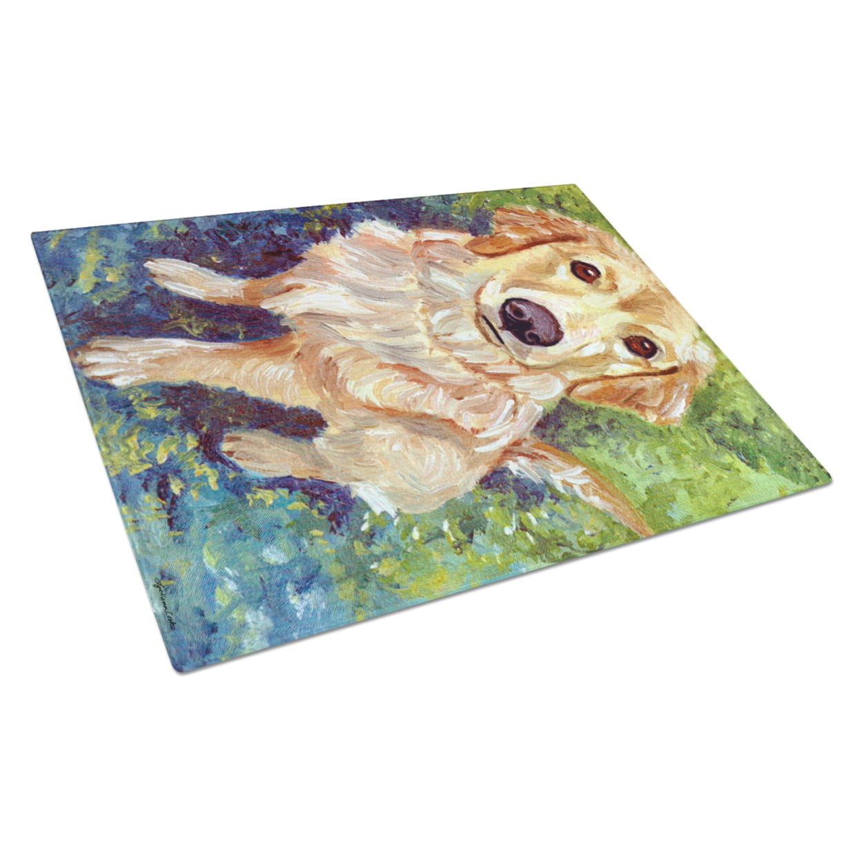 Picture of Carolines Treasures 7428LCB Golden Retriever Patience Glass Cutting Board - Large