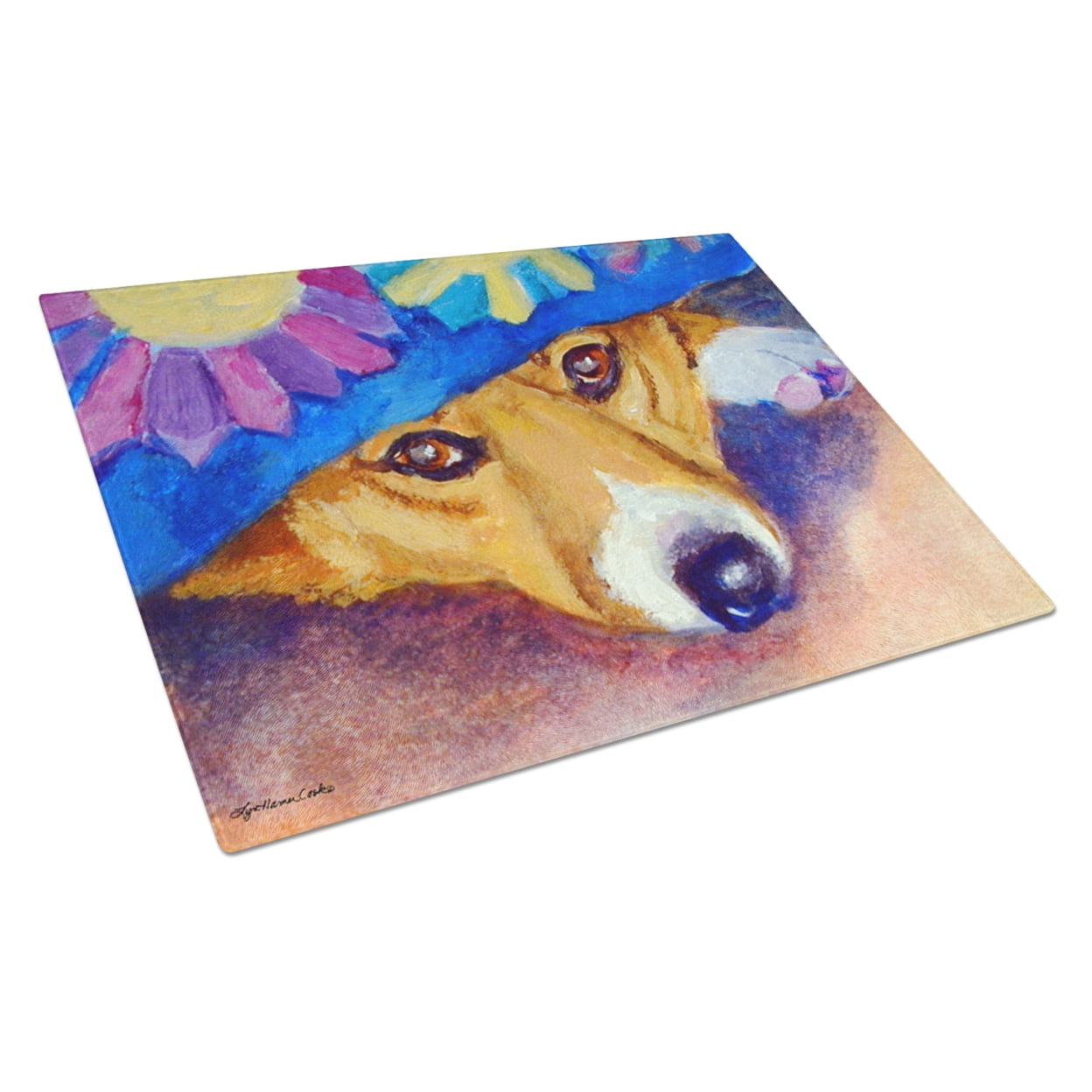 Picture of Carolines Treasures 7433LCB Peek-A-Boo Corgi Glass Cutting Board - Large