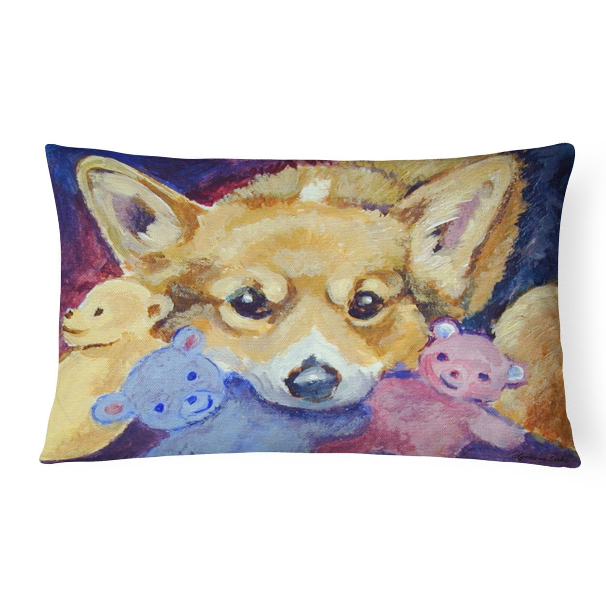 Corgi With all the toys Fabric Decorative Pillow