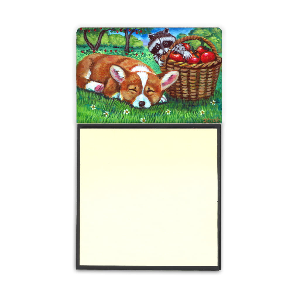 7430SN Corgi With the Racoon Apple Thief Sticky Note Holder