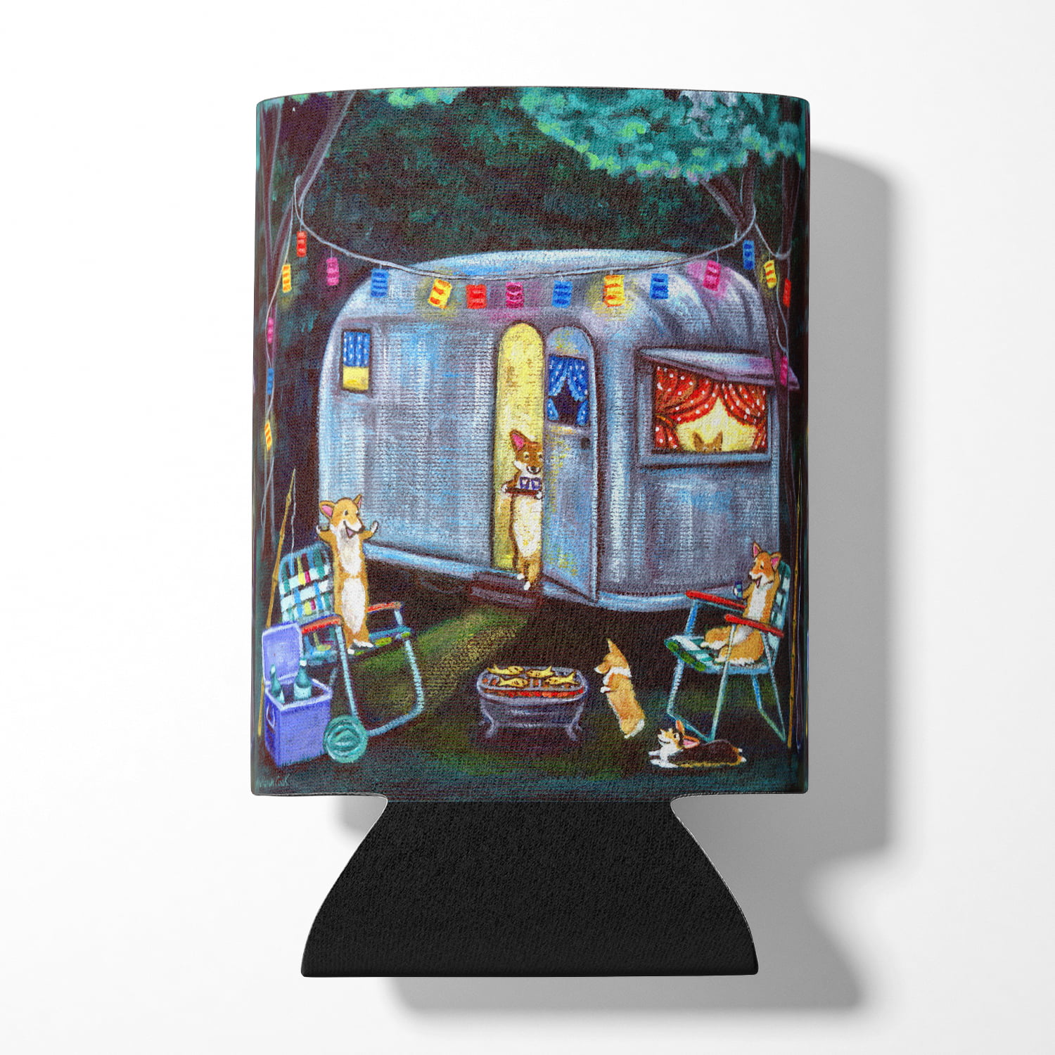 Picture of Carolines Treasures 7435CC Corgi Glamping Fish Tales Trailer Can or Bottle Hugger